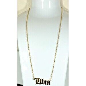 18K Yellow Gold Filled Cursive LIBRA Astrological Zodiac Script 18" Necklace